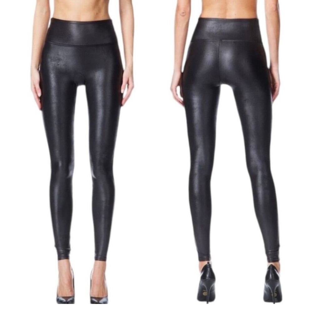 Spanx NWT Black Faux Leather Leggings Style 2437 Size S Slimming Shaping